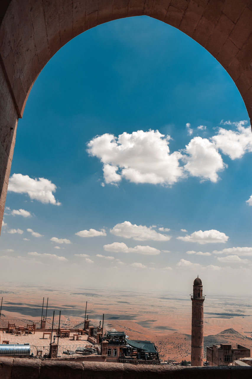 ARCH BRIDGE OVER CITY AGAINST SKY