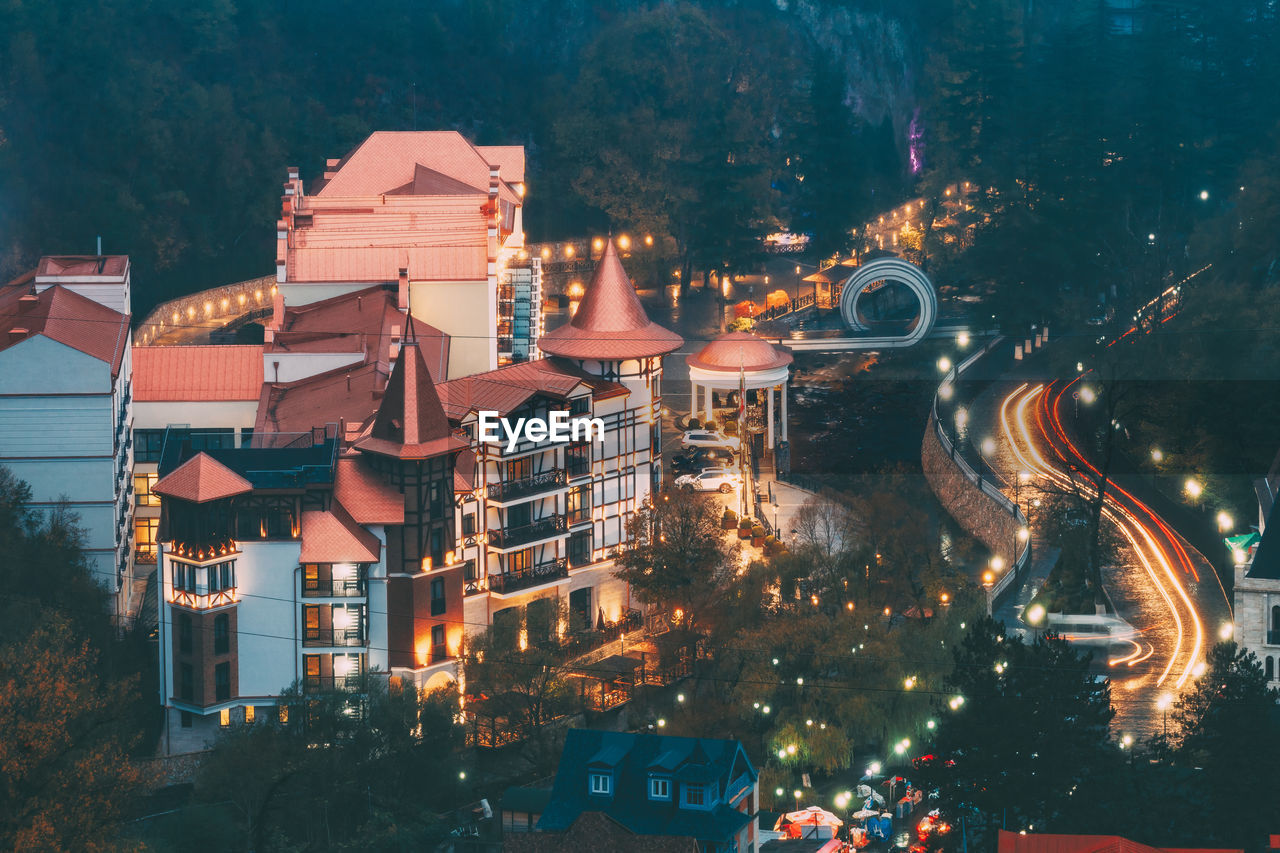 ILLUMINATED BUILDINGS AT NIGHT