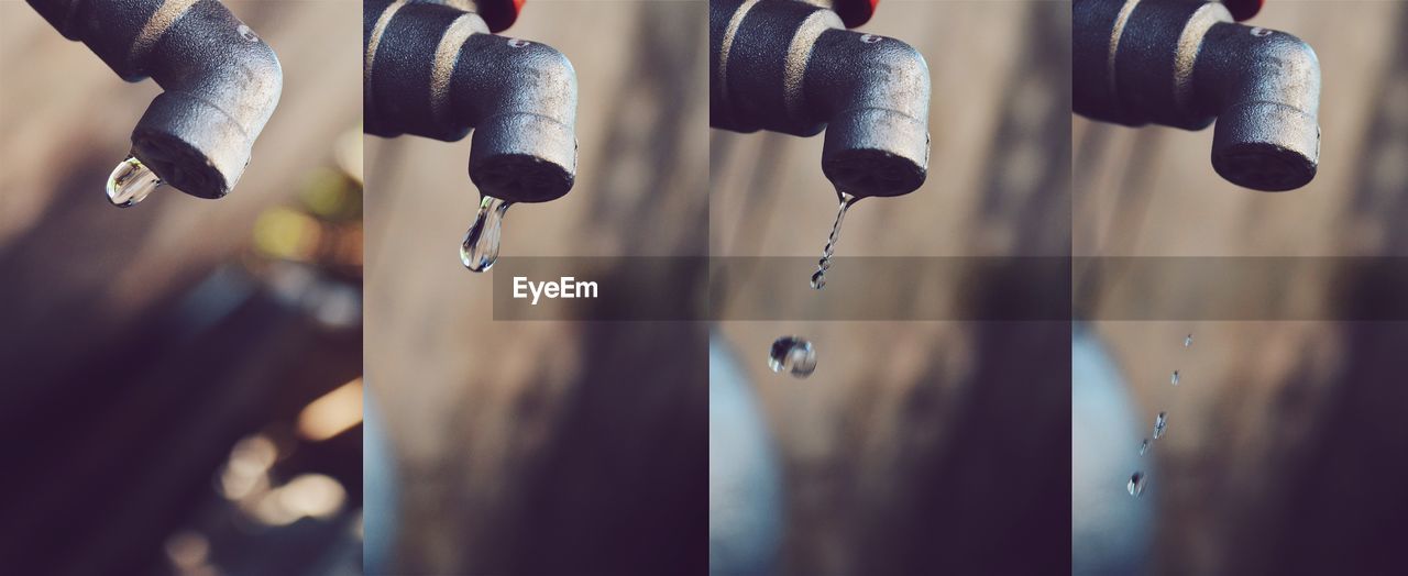 Collage of water drops falling from faucets