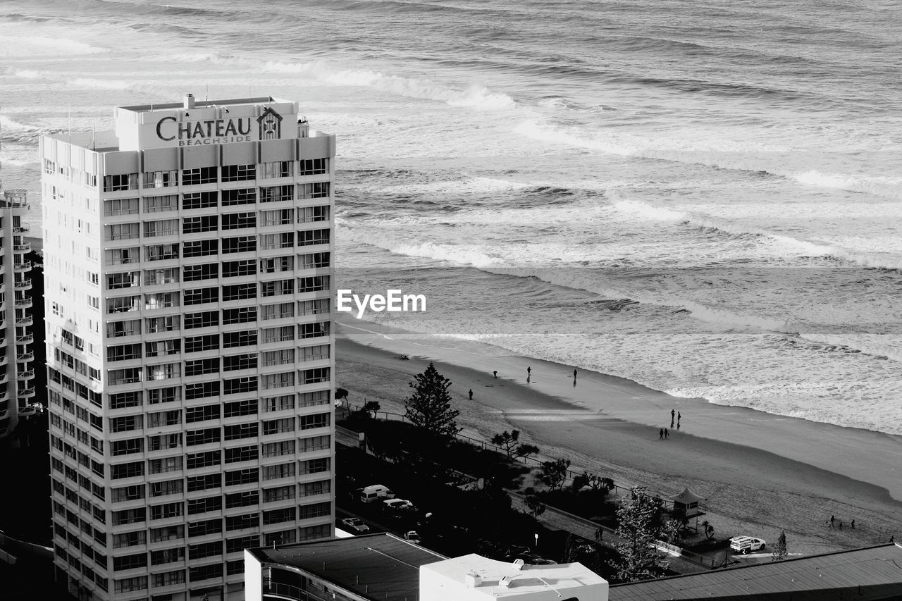 HIGH ANGLE VIEW OF BUILDINGS AT BEACH