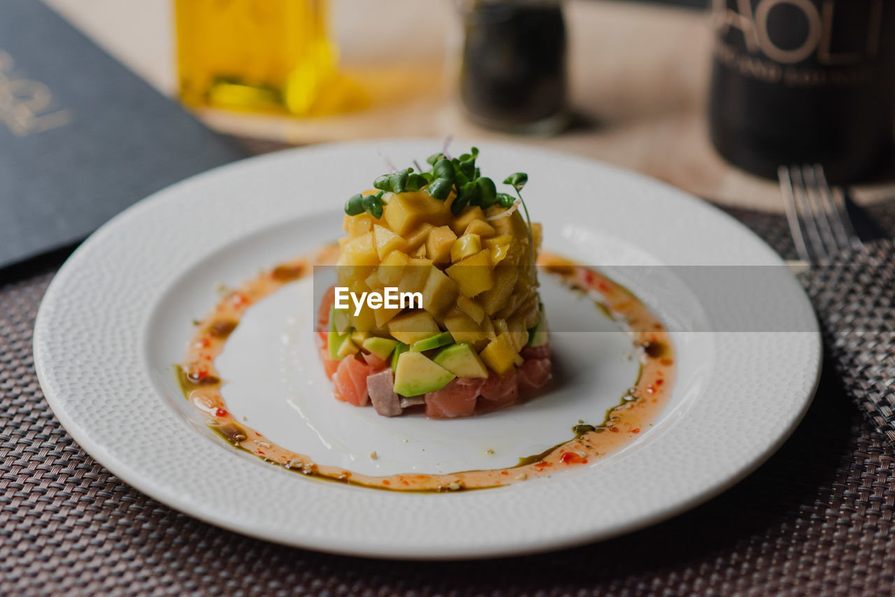 close-up of food served in plate on table