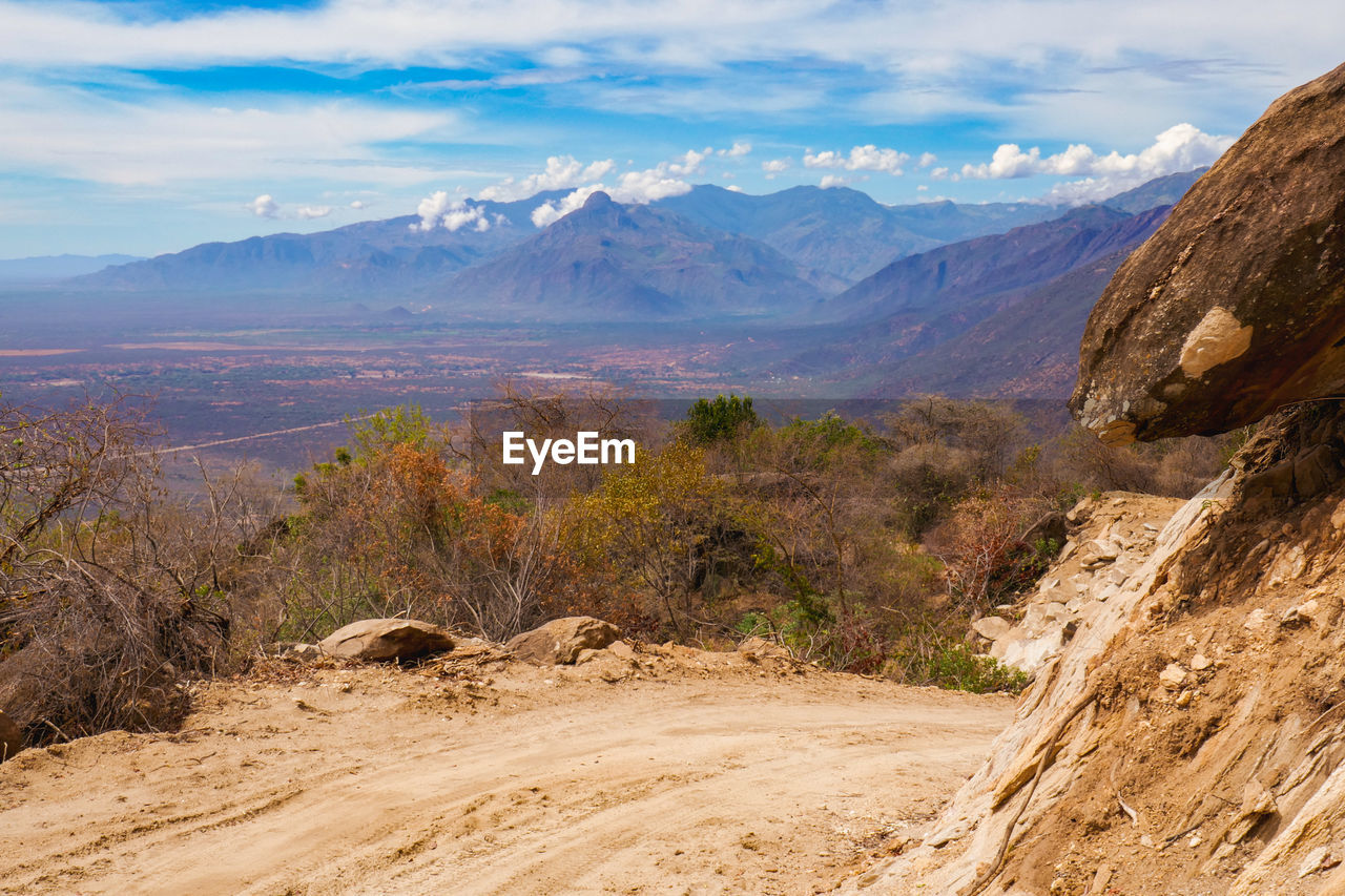 Aerial view of mount koogh against sky marich pass in west pokot, kenya