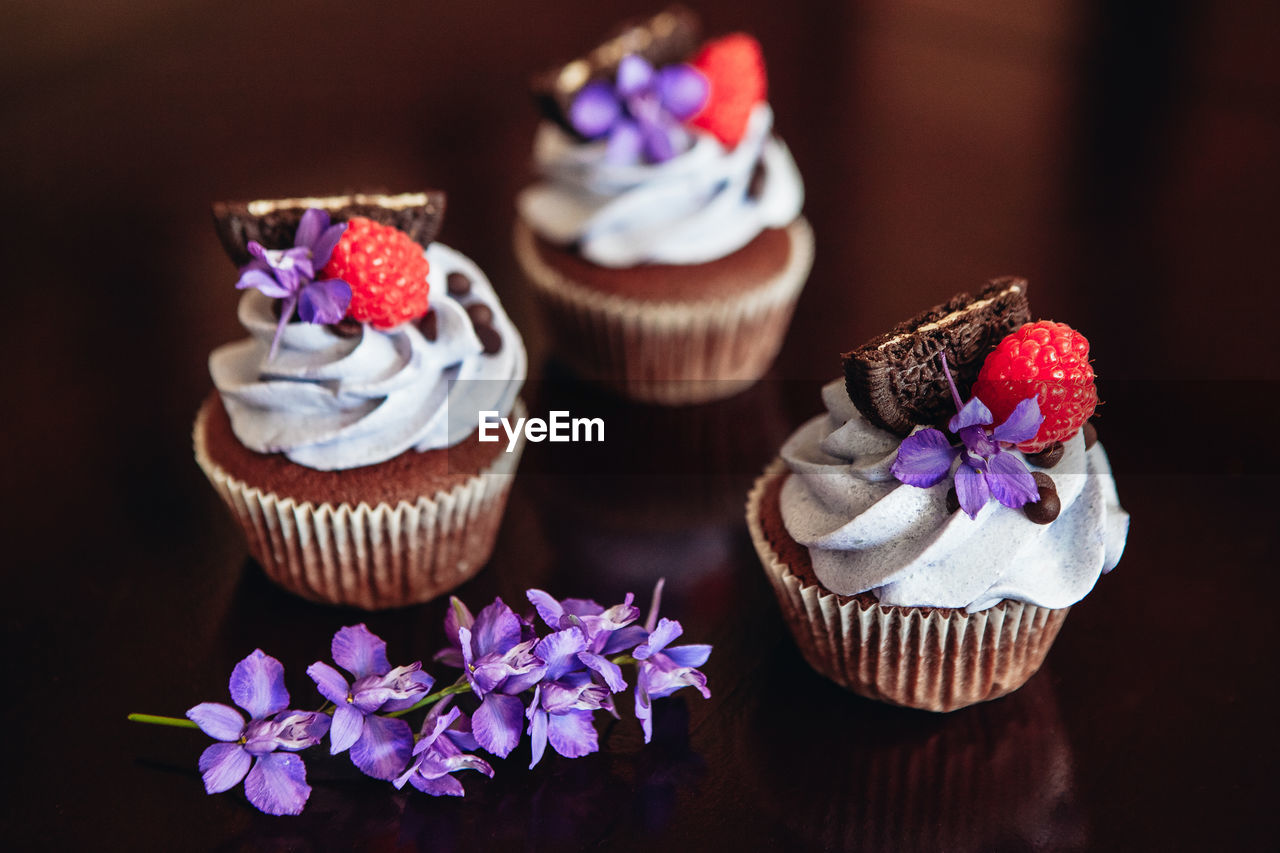 Close-up of cupcakes on table