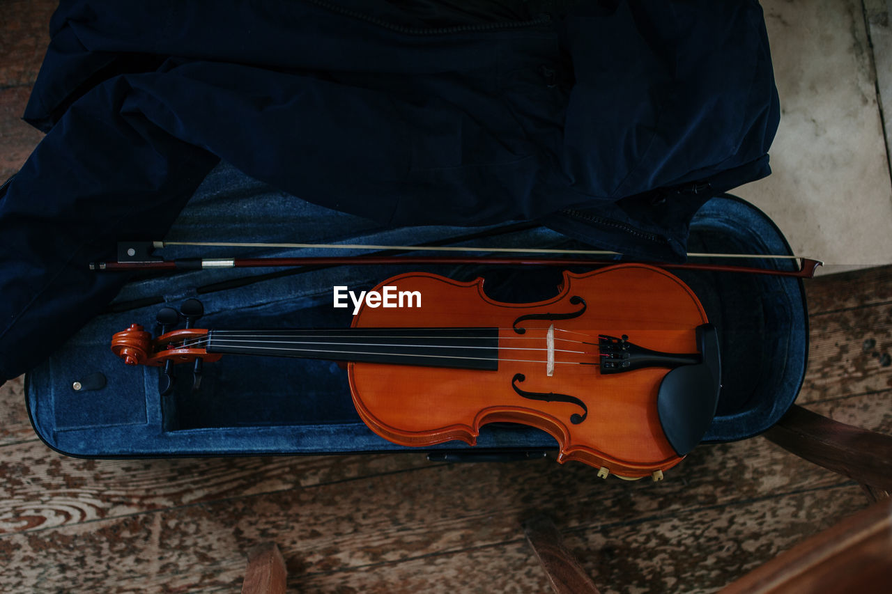 High angle view of violin 