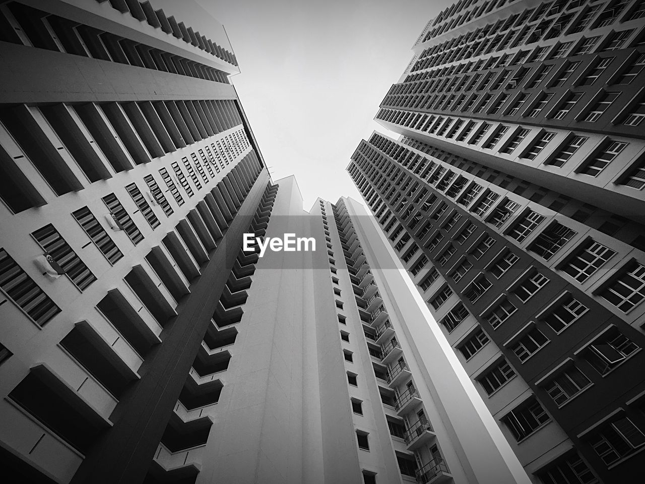 Low angle view of modern buildings against clear sky