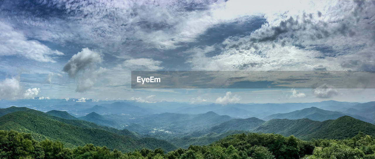 Scenic view of mountains against cloudy sky