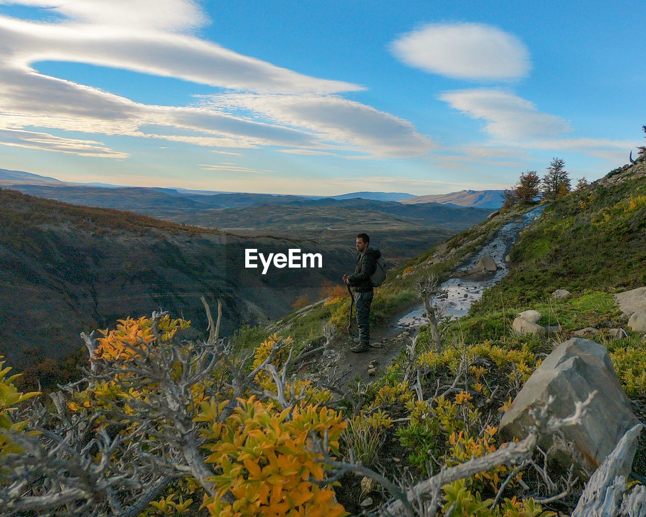Man in a trekking at torres del paine national park, chile