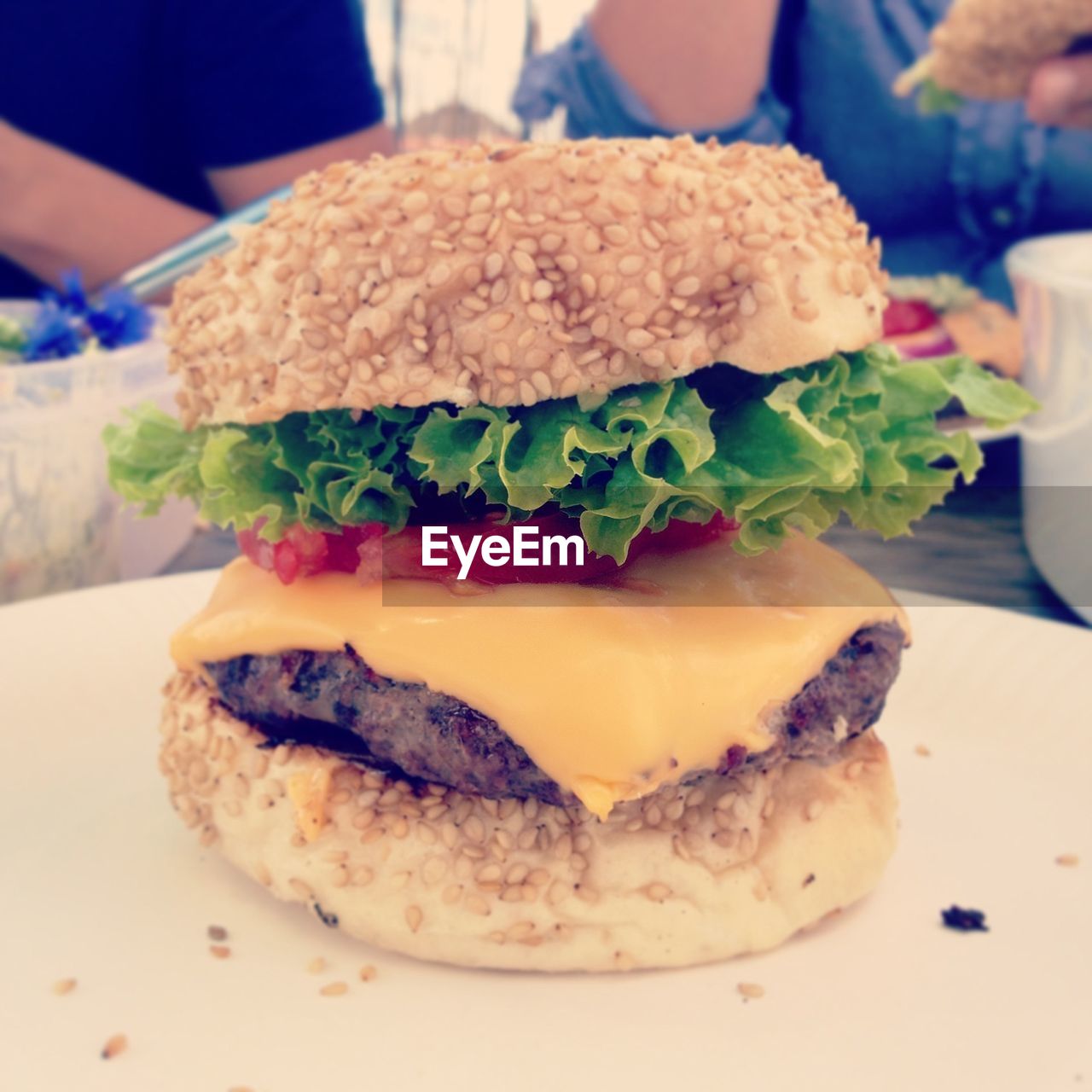 Close-up of burger on table