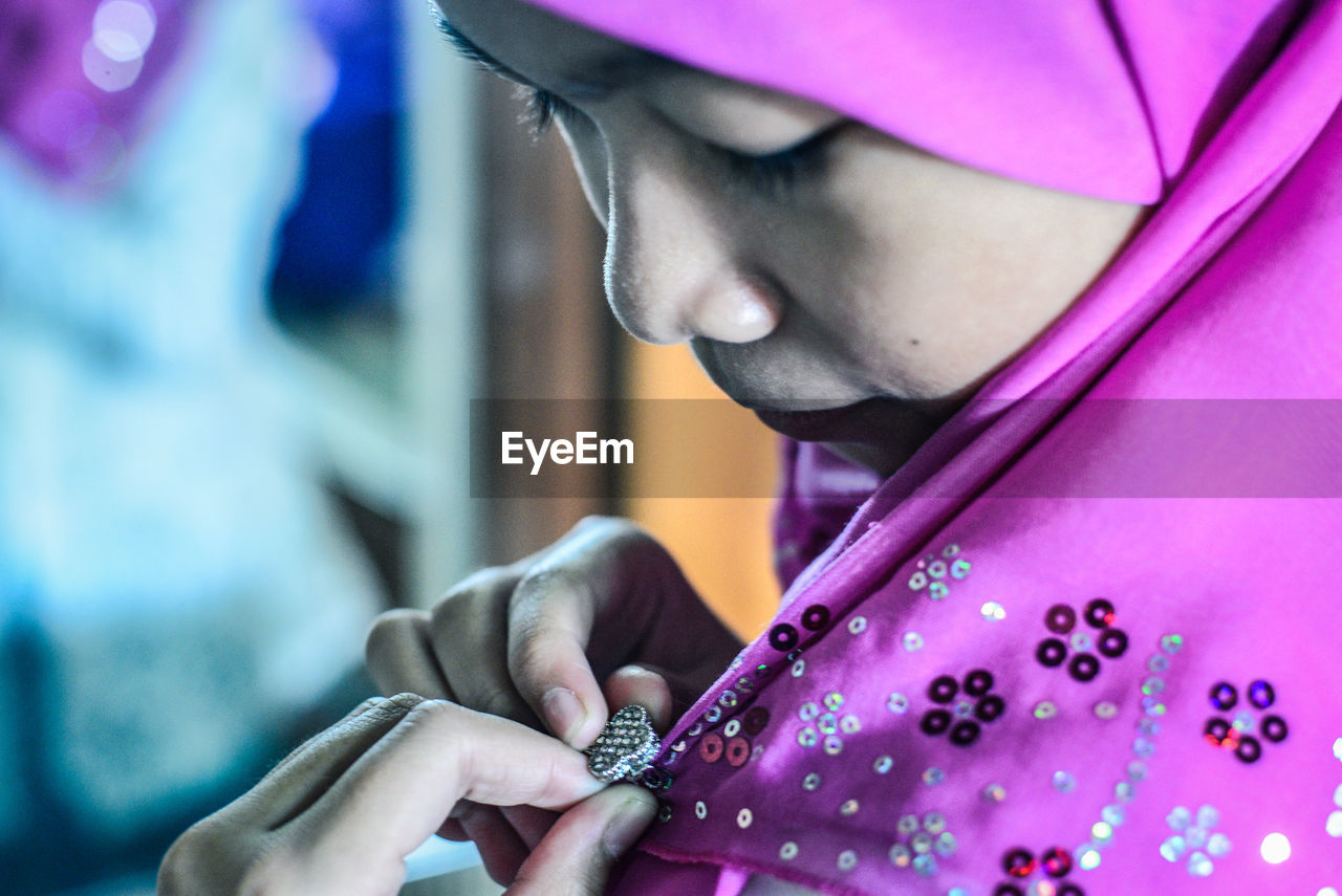 Close-up of woman wearing hijab