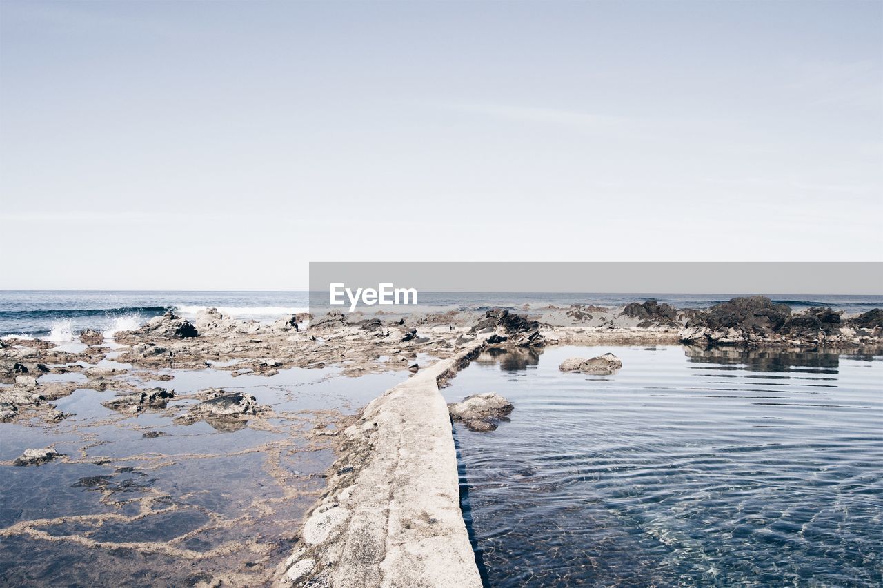 Scenic view of sea against clear sky