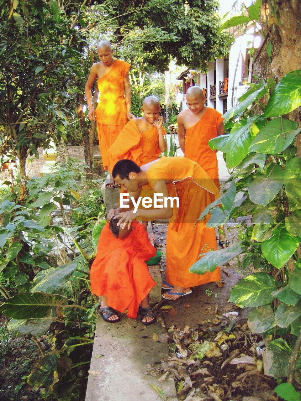 Monks walking on landscape