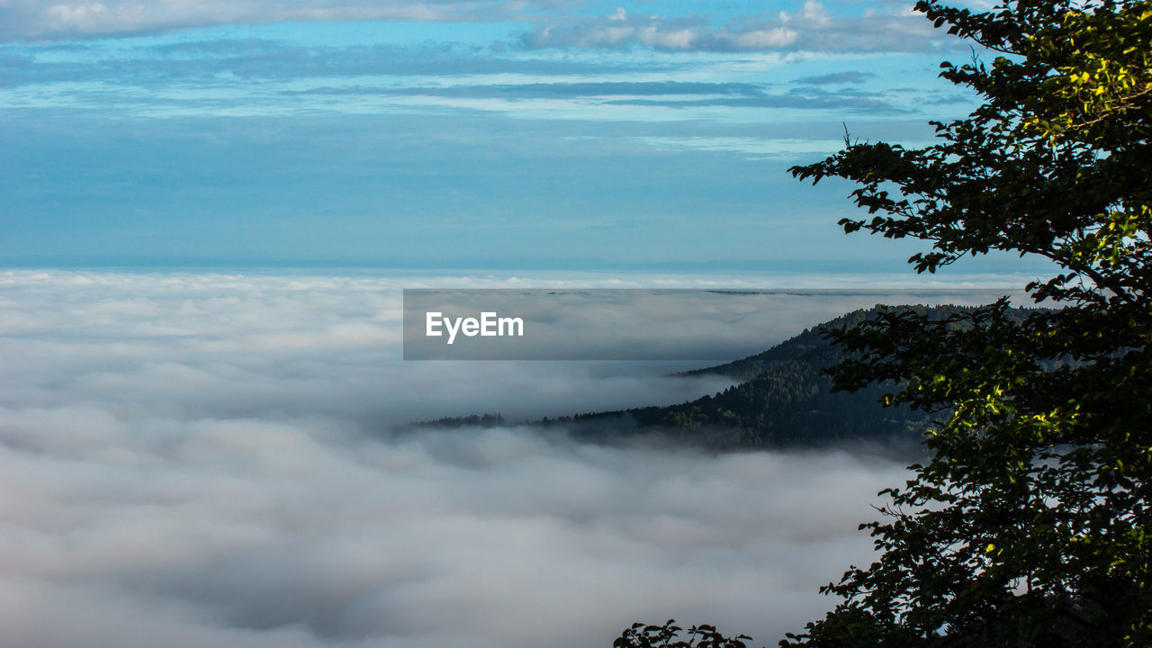 Scenic view of mountains against cloudy sky