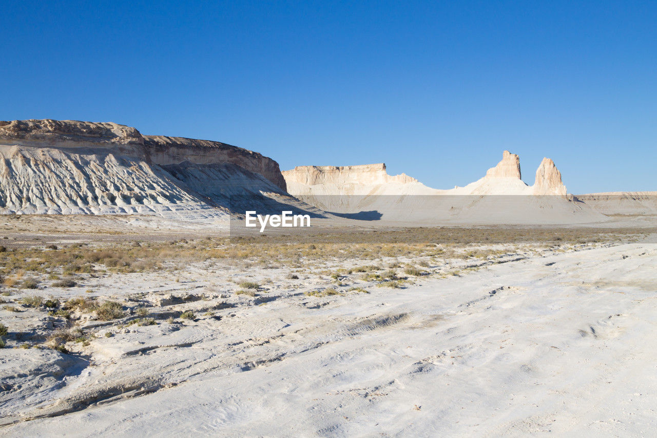 scenic view of snowcapped mountains against clear blue sky