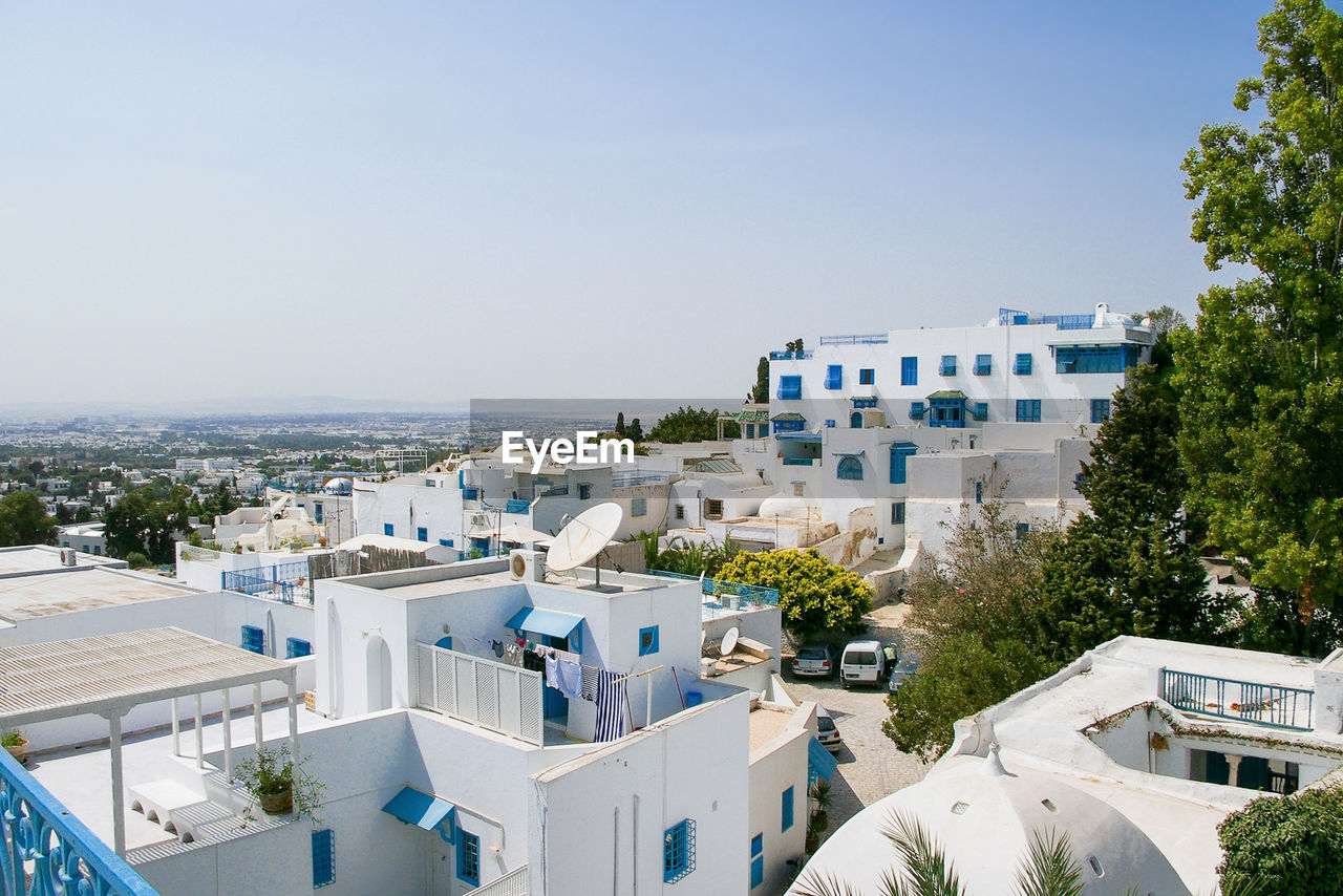 Traditional white and blue houses in sidi bou said, tunisia.
