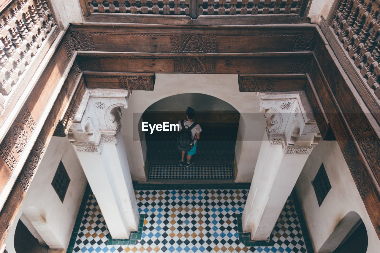 High angle view of man standing in building