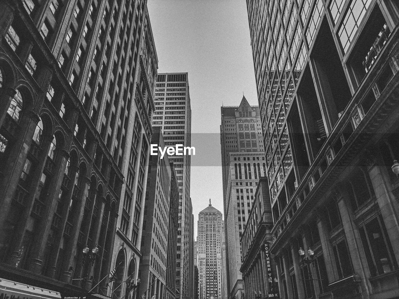 Low angle view of buildings against clear sky