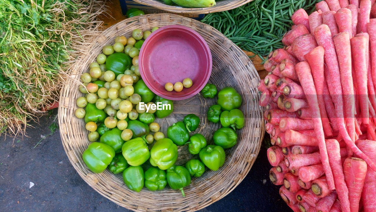 Directly above view of food at street market