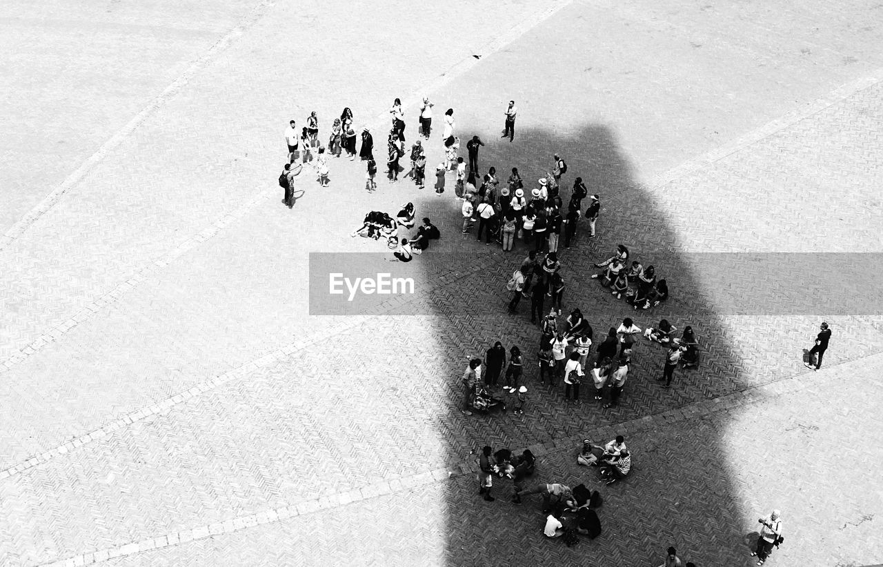 High angle view of people on street