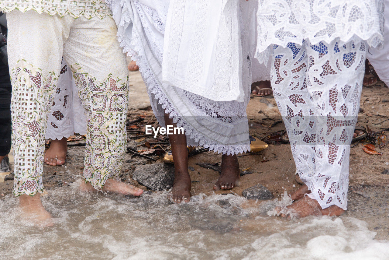 Members of candomble are seen participating in the tribute to iemanja on itapema beach 