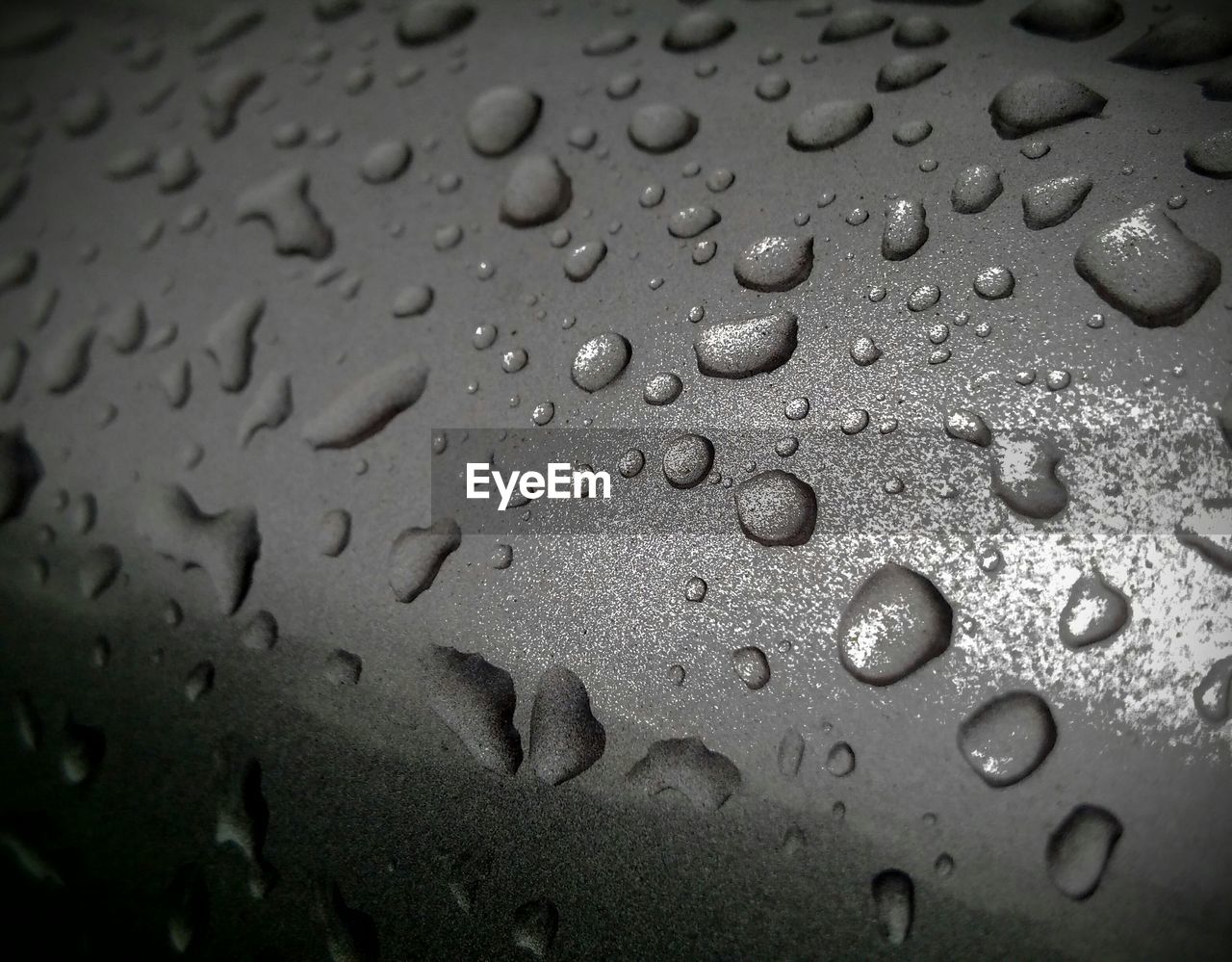 Close-up of water drops on metal