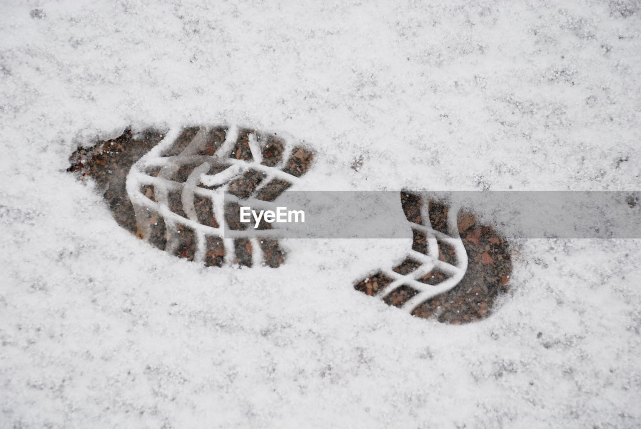 High angle view of snow covered land