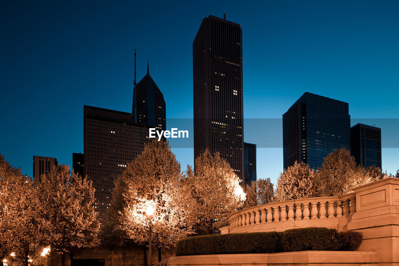 Skyline of buildings in michigan avenue at early dawn, chicago, illinois, united states