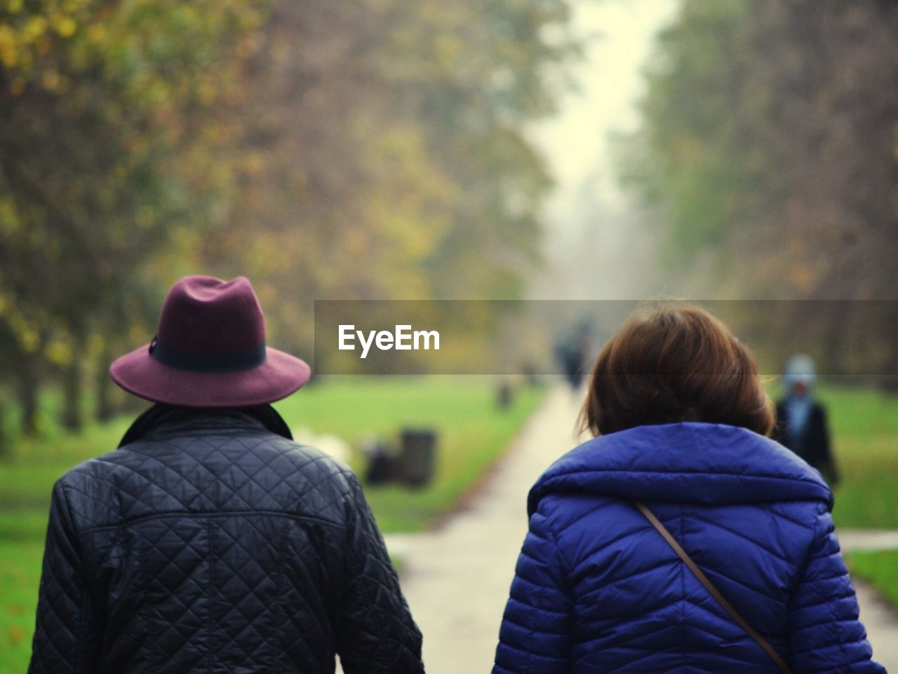 Rear view of people standing in park