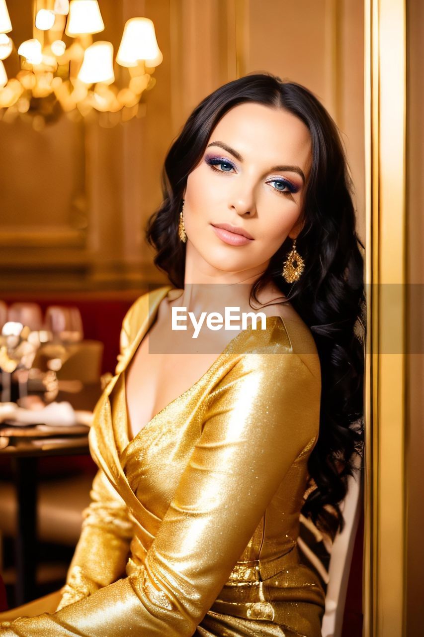 portrait of beautiful young woman standing at home