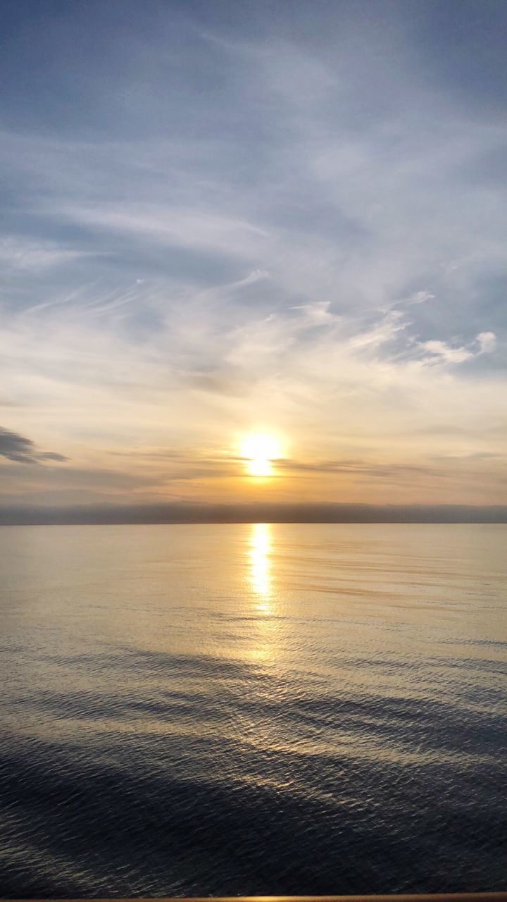 SCENIC VIEW OF SEA AGAINST ORANGE SKY