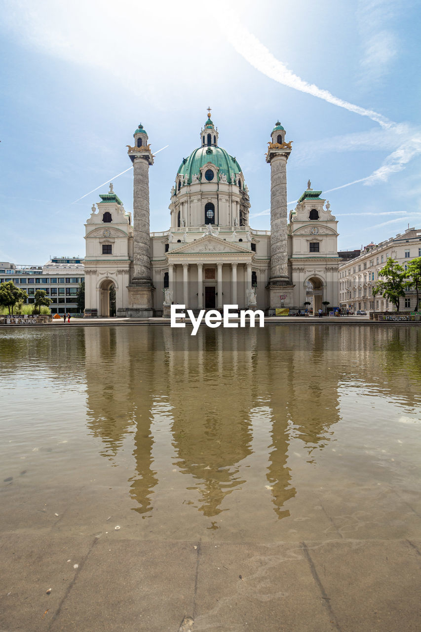 Reflection of church in water