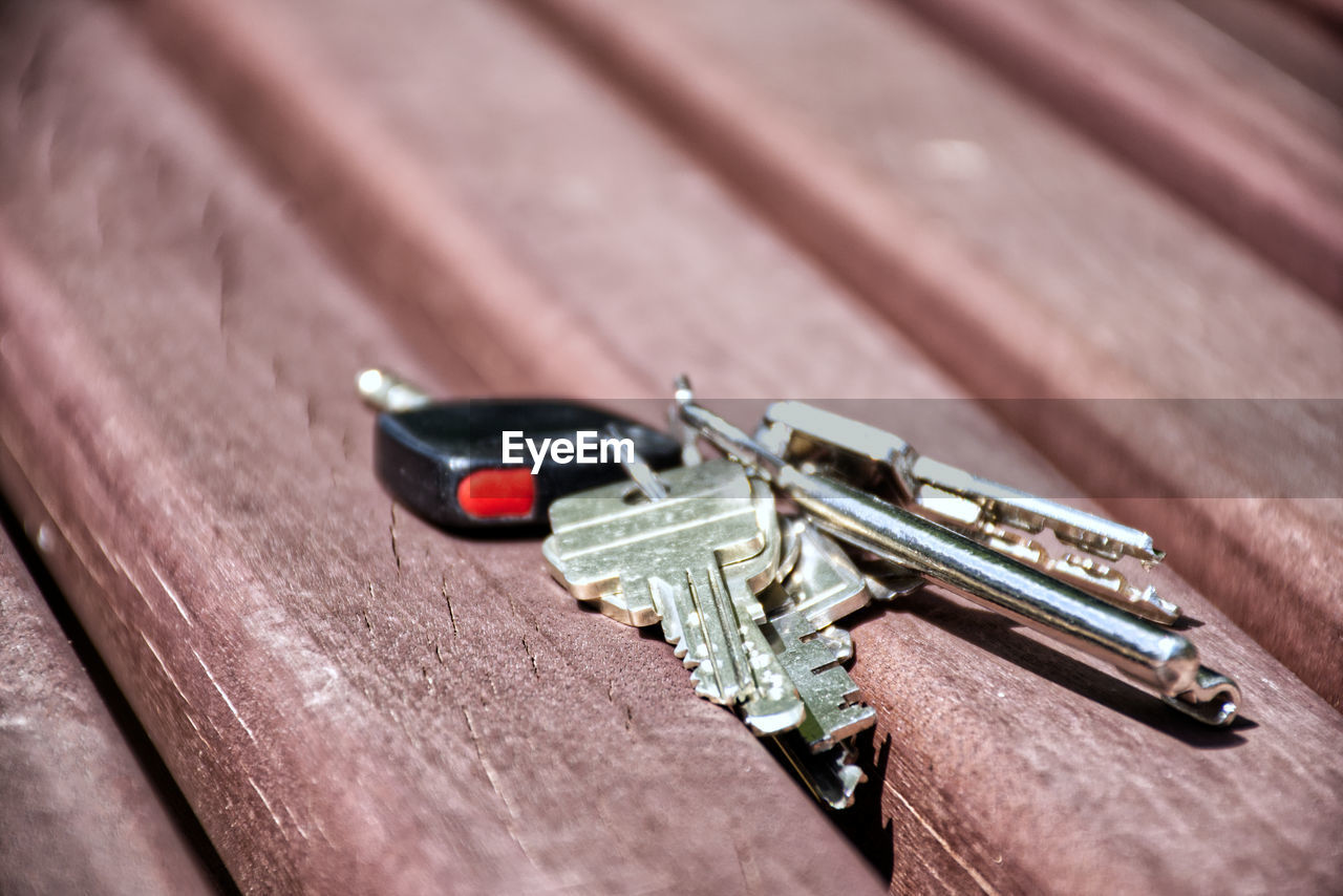 High angle view of keys on table