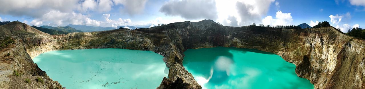 Panoramic view of lake against cloudy sky