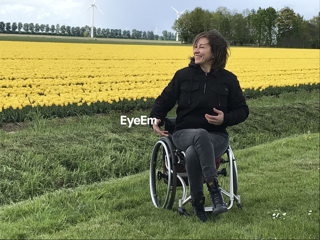 Yellow tulip field flevoland netherlands wheelchair travel woman nature spring