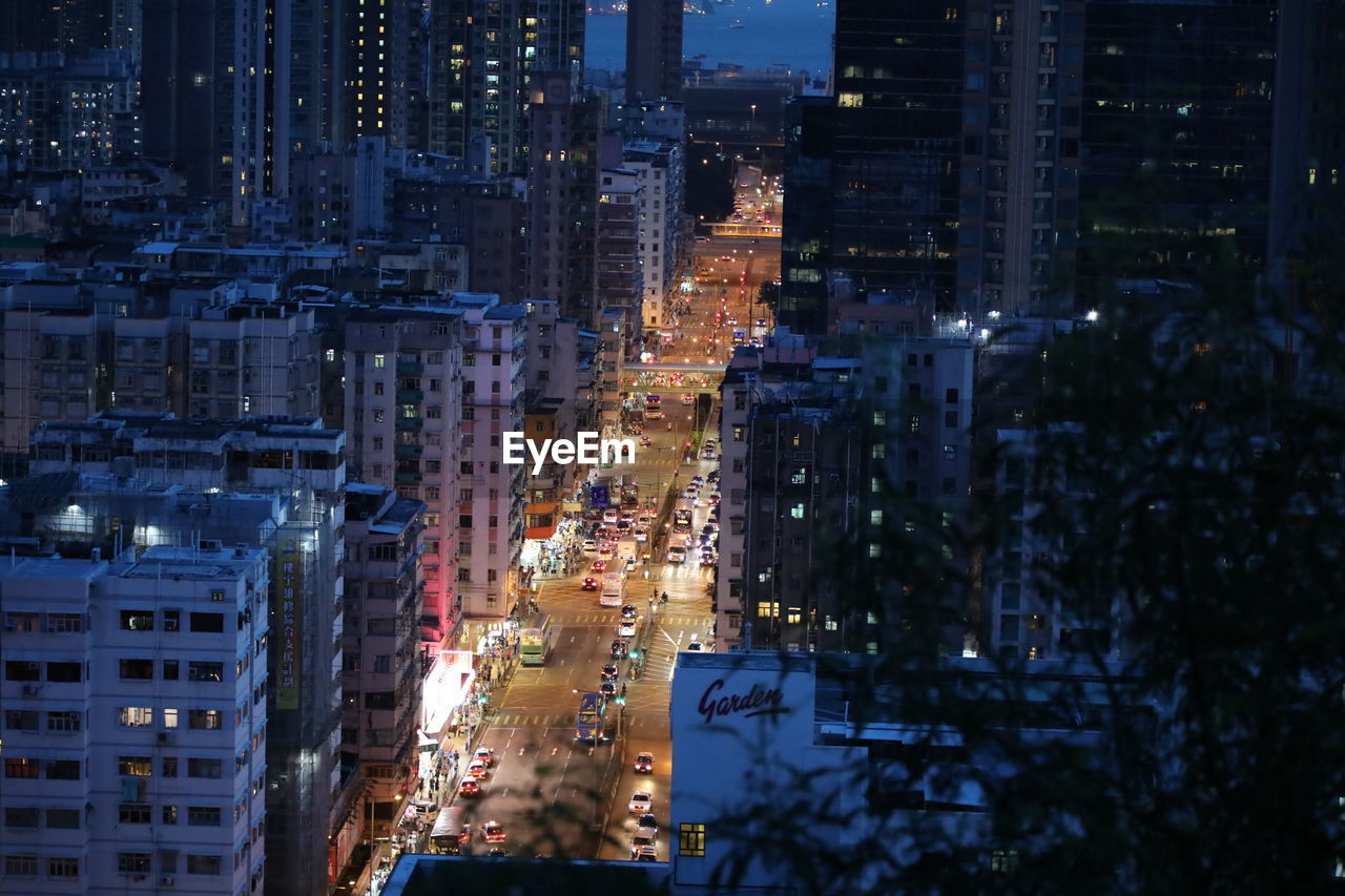 Illuminated buildings in city at night