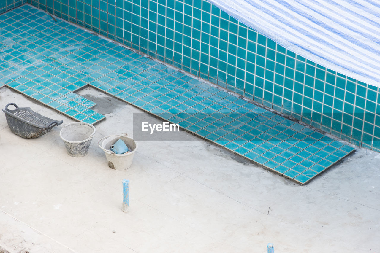 High angle view of swimming pool under construction