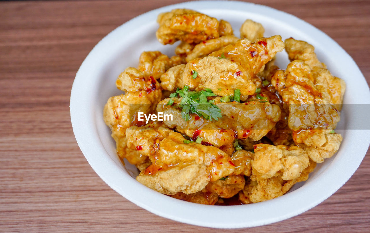 High angle view of meal served on table