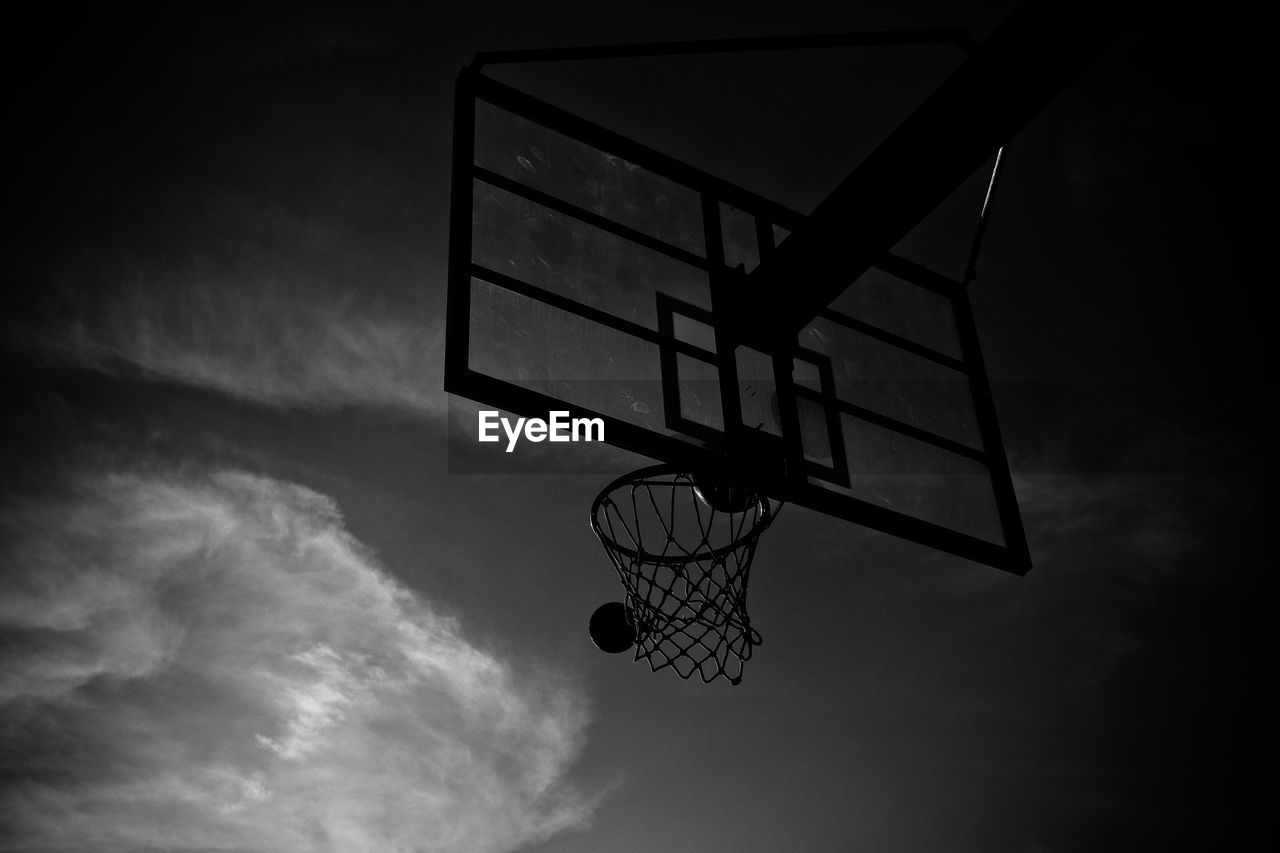 Low angle view of basketball hoop against sky
