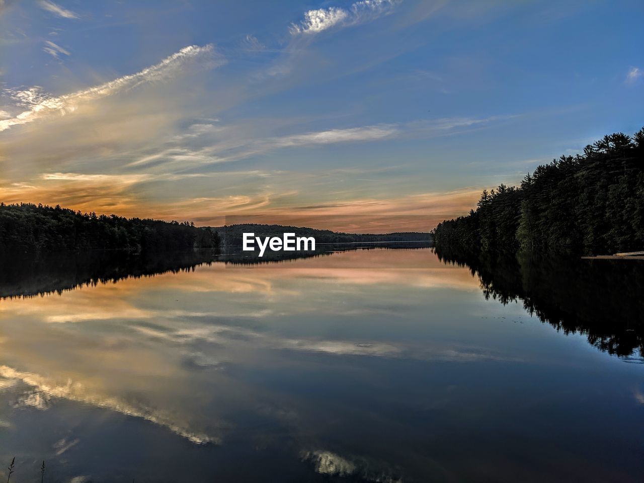 Scenic view of lake against sky during sunset