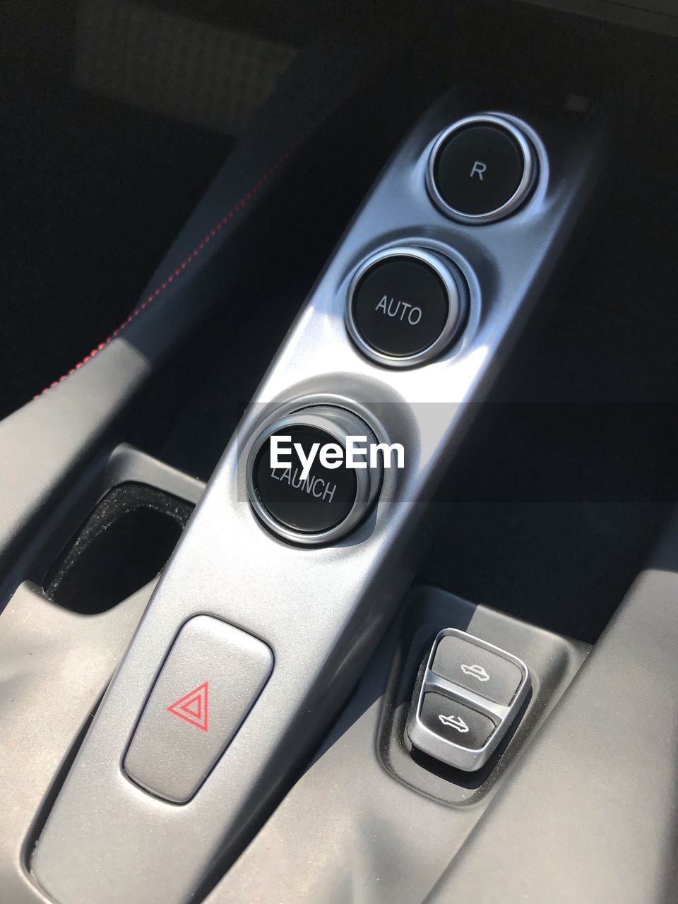 High angle view of push buttons in car