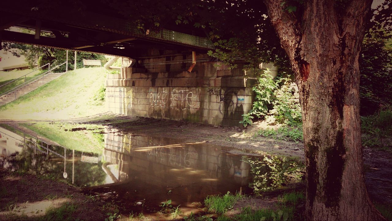 Puddle under bridge