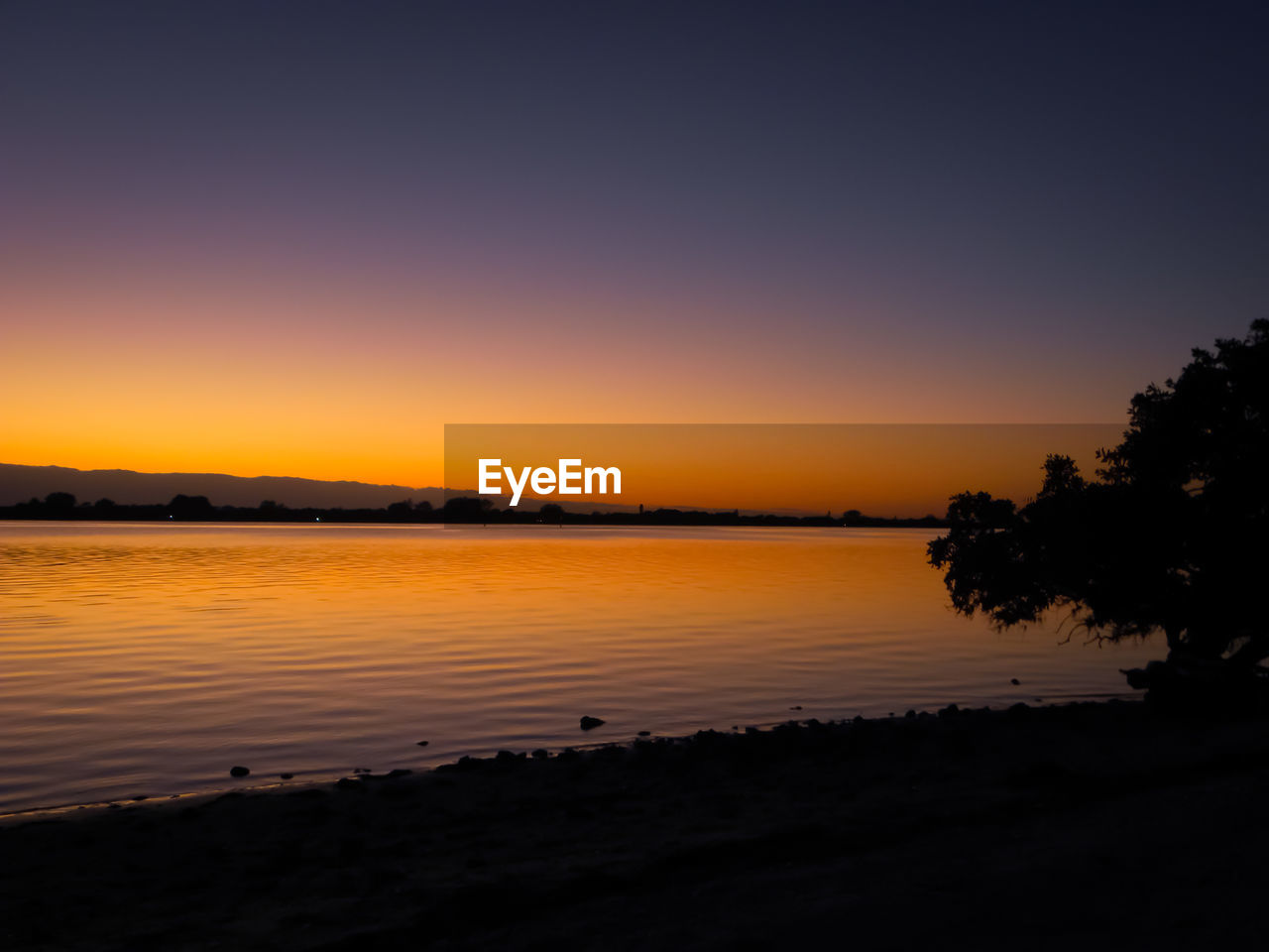 Scenic view of lake against sky during sunset