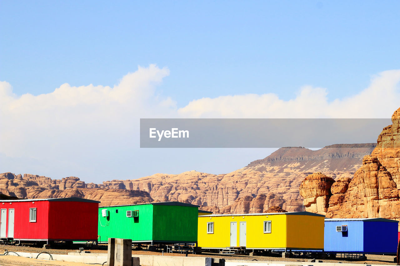 Multi colored cabin in the middle of the desert