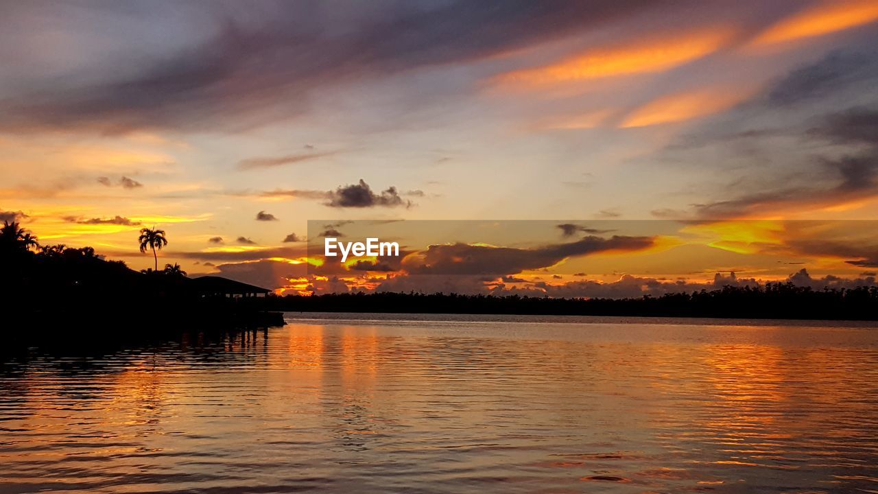 SCENIC VIEW OF SUNSET OVER LAKE