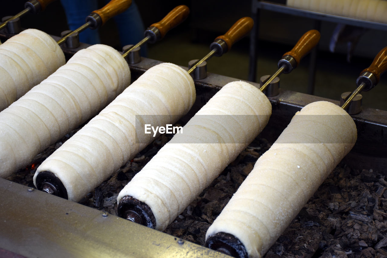 Preparation of the famous, traditional and delicious hungarian chimney cake -kurtoskalacs