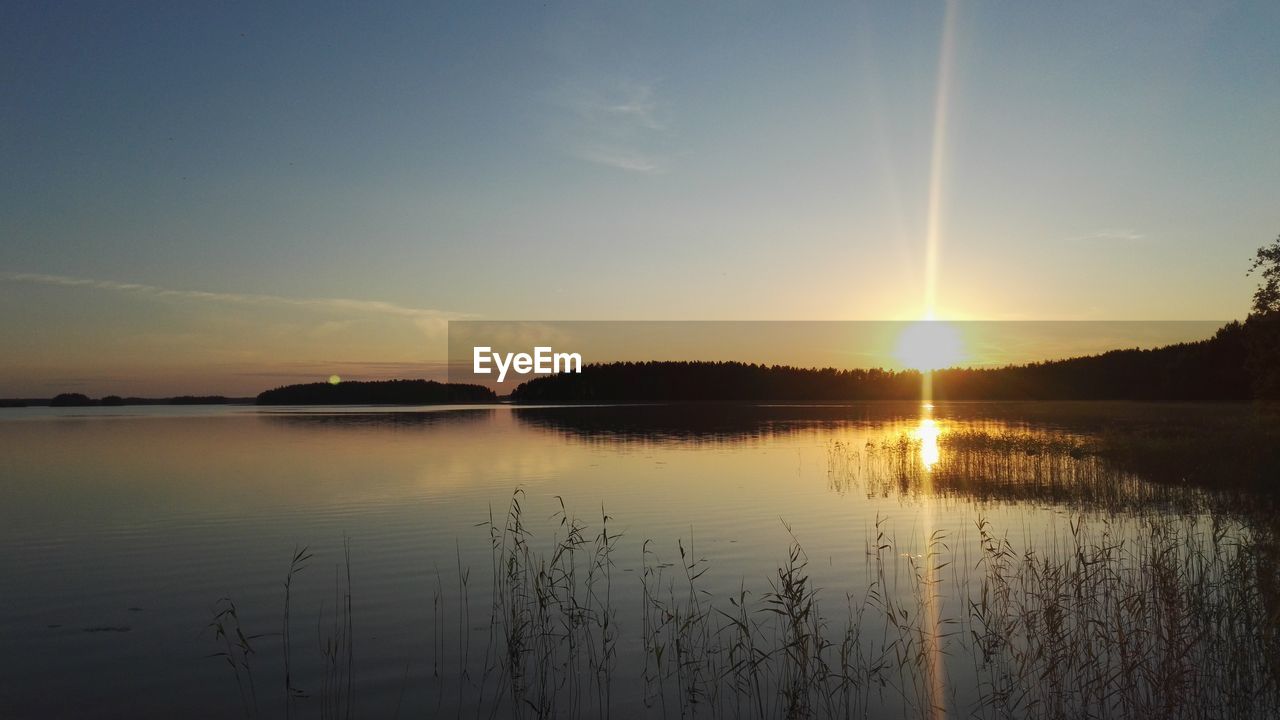 Scenic view of lake against sky during sunset