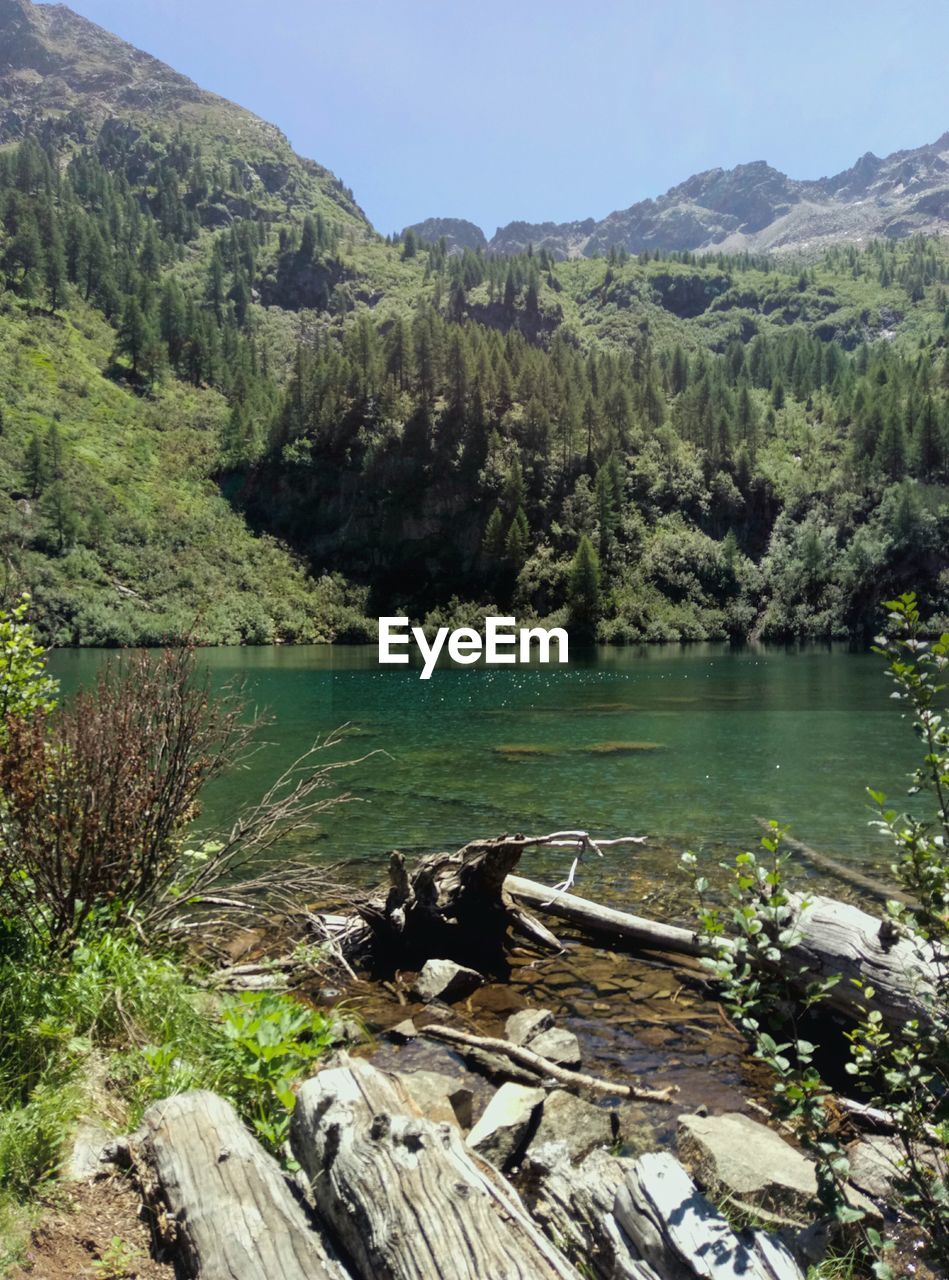 SCENIC VIEW OF LAKE AGAINST CLEAR SKY