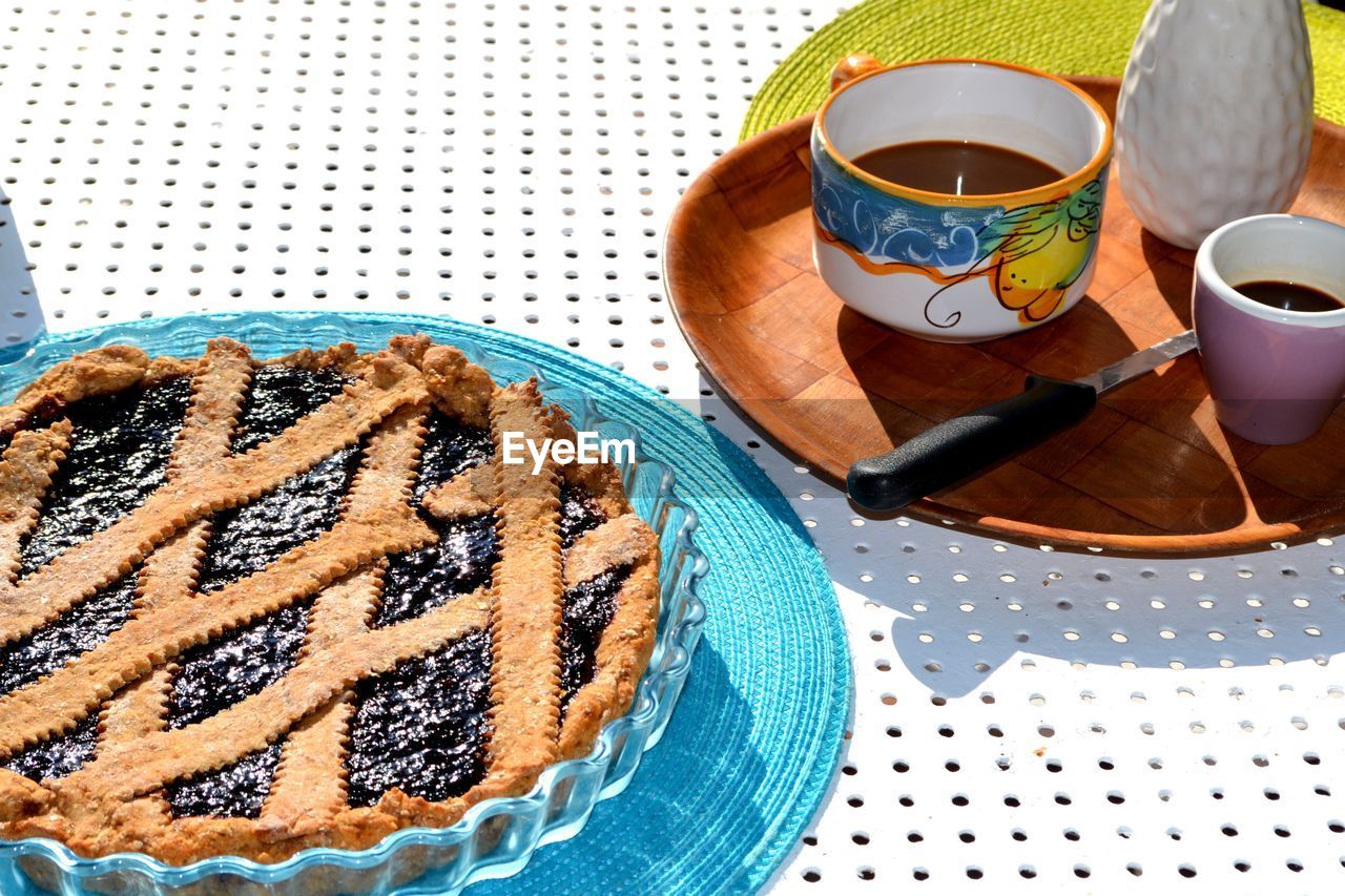 HIGH ANGLE VIEW OF COFFEE SERVED IN PLATE