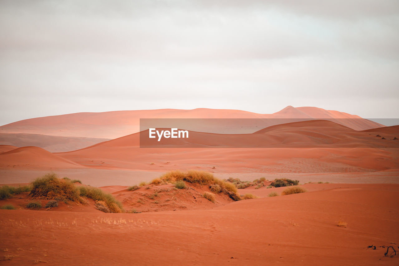 Scenic view of desert against cloudy sky