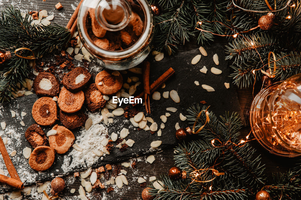 Christmas gingerbread cookies on the wooden table