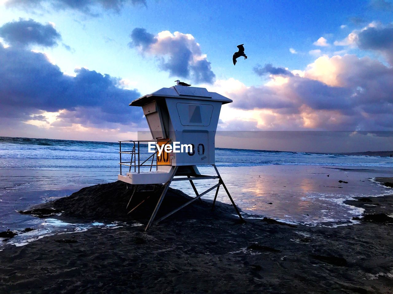 Lifeguard hut during sunset